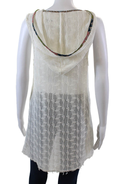 Free People Womens Sleeveless V Neck Open Knit Hooded Top White Size Small