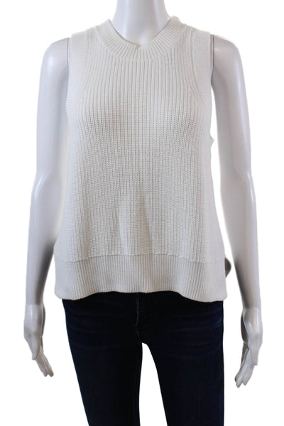 525 Womens Crew Neck Crochet Knit Boxy Tank Top White Cotton Size Medium