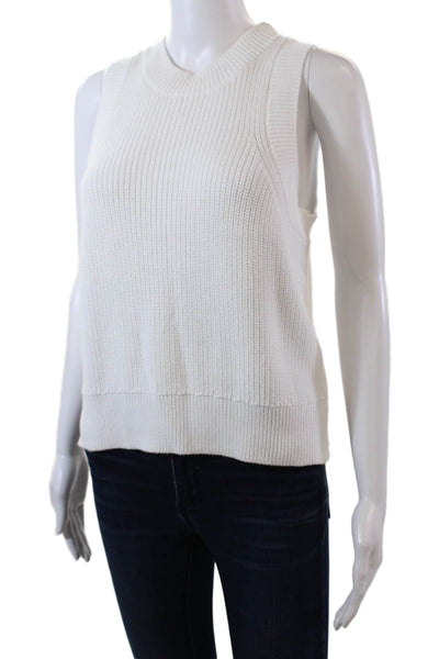 525 Womens Crew Neck Crochet Knit Boxy Tank Top White Cotton Size Medium