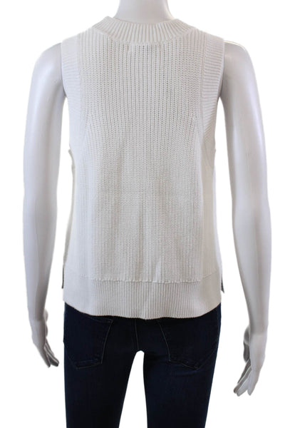 525 Womens Crew Neck Crochet Knit Boxy Tank Top White Cotton Size Medium