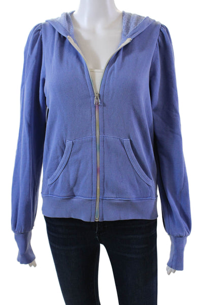 Sundry Womens Long Sleeve Front Zip Hoodie Sweatshirt Purple Cotton Size 0