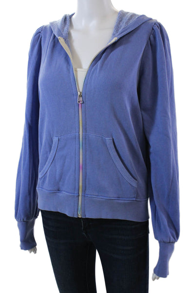Sundry Womens Long Sleeve Front Zip Hoodie Sweatshirt Purple Cotton Size 0