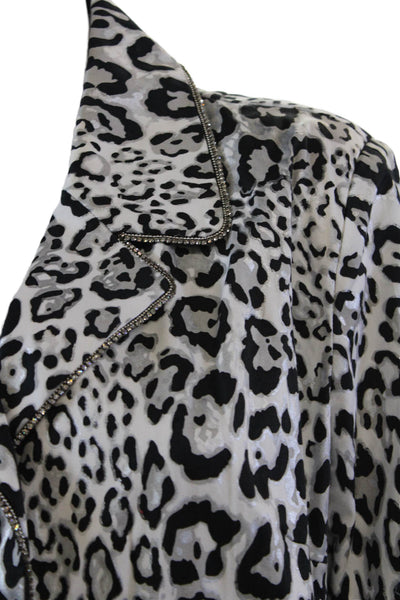 Berek Womens Leopard Printed Crystal Trim Blazer Jacket White Black Size Large