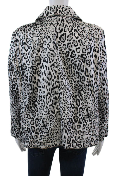 Berek Womens Leopard Printed Crystal Trim Blazer Jacket White Black Size Large