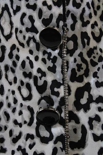 Berek Womens Leopard Printed Crystal Trim Blazer Jacket White Black Size Large