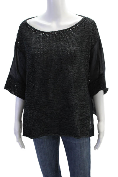 D. Exterior Womens Short Sleeve Oversized Crochet Knit Top Navy Size Small