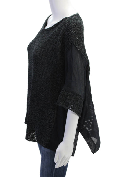 D. Exterior Womens Short Sleeve Oversized Crochet Knit Top Navy Size Small