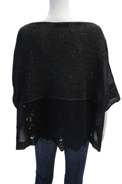 D. Exterior Womens Short Sleeve Oversized Crochet Knit Top Navy Size Small