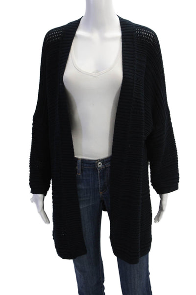 Cotton By Autumn Cashmere Womens Open Knit Cardigan Sweater Navy Size Large