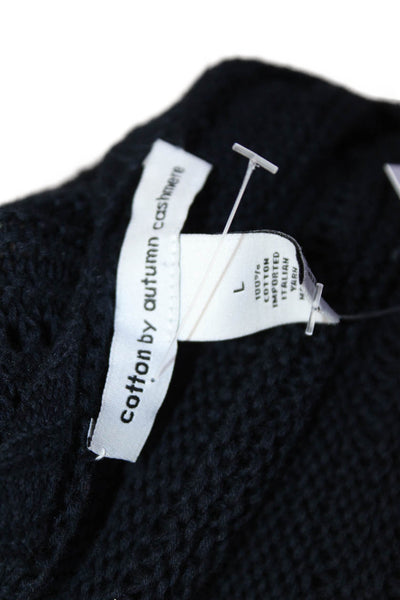Cotton By Autumn Cashmere Womens Open Knit Cardigan Sweater Navy Size Large