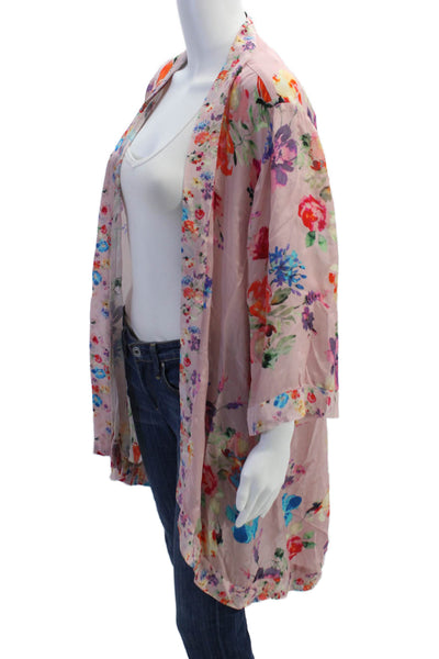 Tolani Womens Open Front 3/4 Sleeve Floral Kimono Jacket Pink One Size