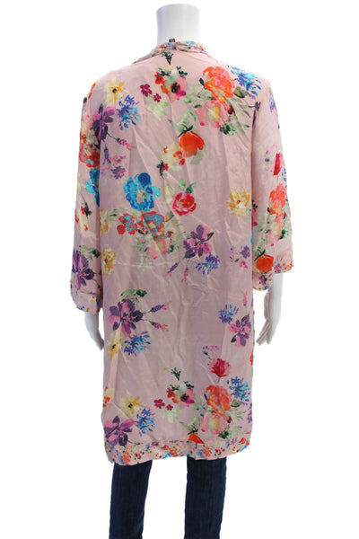 Tolani Womens Open Front 3/4 Sleeve Floral Kimono Jacket Pink One Size