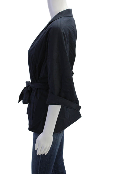 Iris Setlakwe Womens Single Button Short Sleeve Belted Jacket Navy Size 10