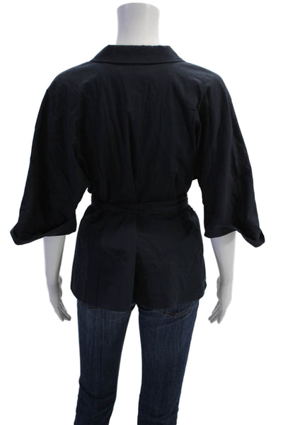 Iris Setlakwe Womens Single Button Short Sleeve Belted Jacket Navy Size 10