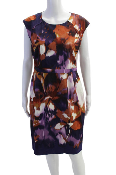 Elie Tahari Womens Zip Up Sleeveless Abstract Sheath Dress Purple Multi 10