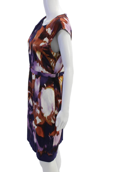 Elie Tahari Womens Zip Up Sleeveless Abstract Sheath Dress Purple Multi 10