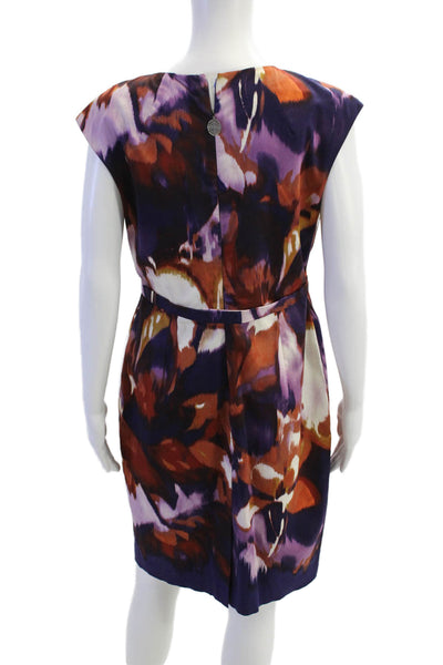 Elie Tahari Womens Zip Up Sleeveless Abstract Sheath Dress Purple Multi 10