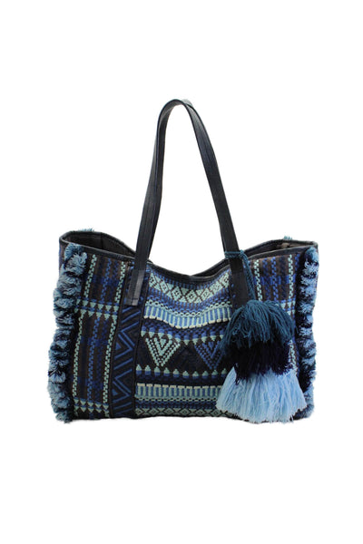 Figue Women's Snap Closure Leather Top Handle Pocket Tote Handbag Blue Size L