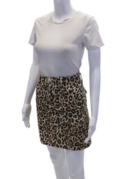 J Crew Women's Button Closure Unlined Pockets Animal Print Mini Skirt Size 6