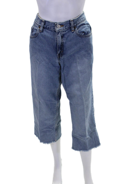 Levis Womens Zip Button Straight Distress Crop Denim Jeans Blue Size EUR 25