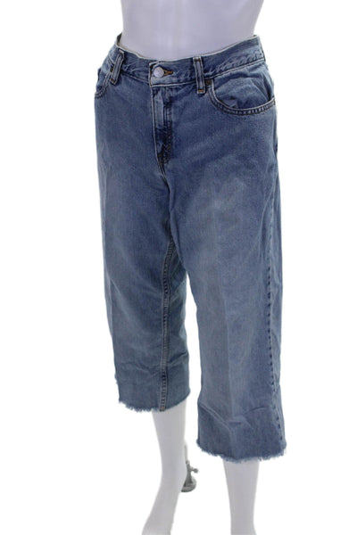 Levis Womens Zip Button Straight Distress Crop Denim Jeans Blue Size EUR 25