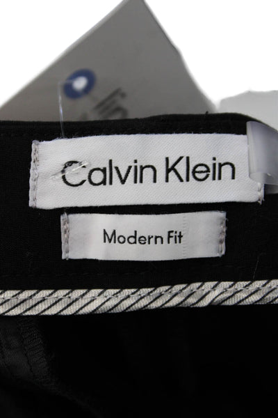 Calvin Klein Womens Zip Button Straight Leg Pleated Lined Dress Pants Black Size