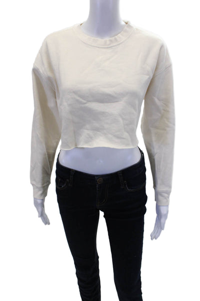 We Wore What Womens Long Sleeves Cropped Sweatshirt White Size Extra Small