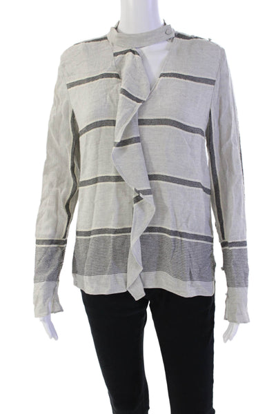 Derek Lam 10 Crosby Womens Striped V-Neck Long Sleeve Shirt Gray Size 2