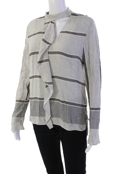 Derek Lam 10 Crosby Womens Striped V-Neck Long Sleeve Shirt Gray Size 2