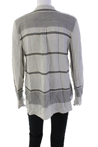 Derek Lam 10 Crosby Womens Striped V-Neck Long Sleeve Shirt Gray Size 2