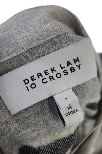Derek Lam 10 Crosby Womens Striped V-Neck Long Sleeve Shirt Gray Size 2