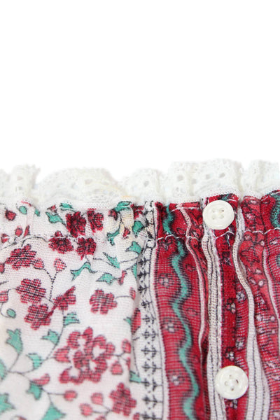 Poupette St. Barth Womens Cotton Floral Lace Trim Crop Top White Size S