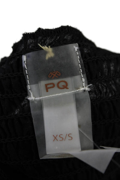 PQ Womens Cotton Smocked Ruffled Trim Detail Crop Top Solid Black Size XS