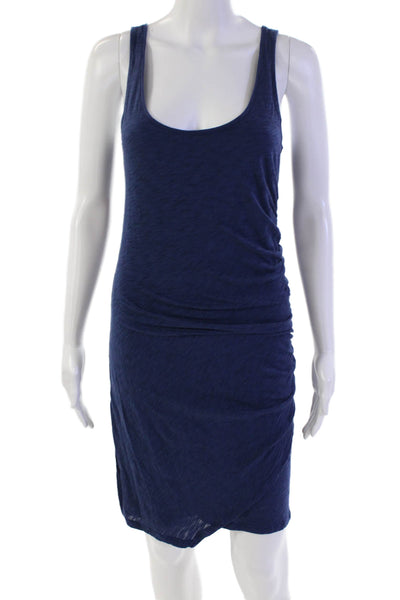 Goldie Womens Cotton Sleeveless Round Neck Ruched Side Mini Dress Blue Size S
