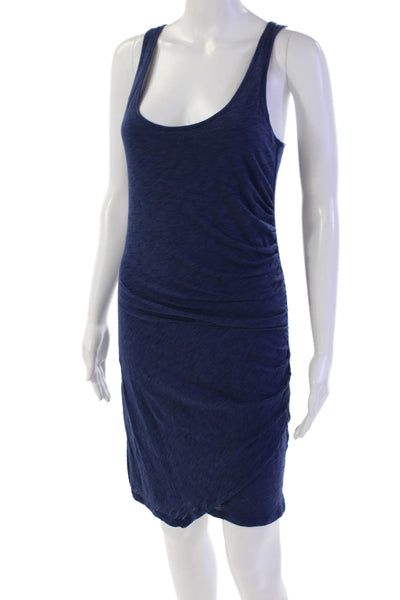 Goldie Womens Cotton Sleeveless Round Neck Ruched Side Mini Dress Blue Size S
