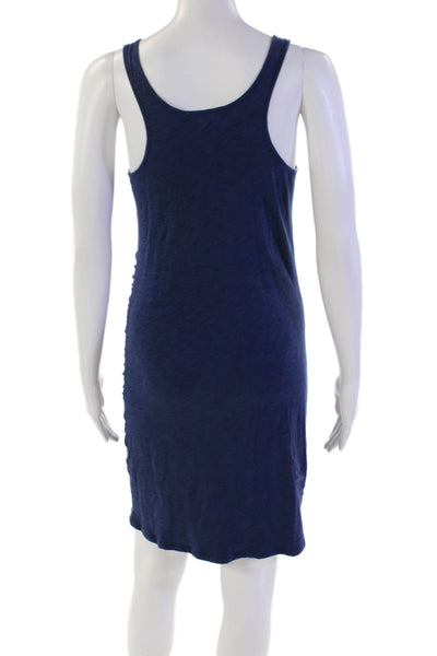 Goldie Womens Cotton Sleeveless Round Neck Ruched Side Mini Dress Blue Size S