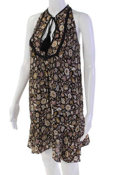 ALC Womens Silk V-Neck Tassel Tie Detail Floral Print Dress Black Size 4