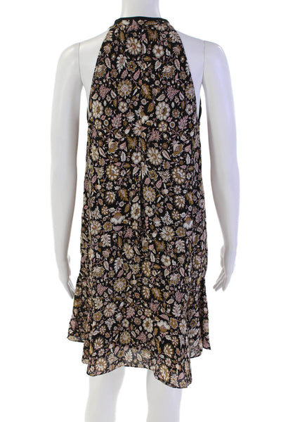 ALC Womens Silk V-Neck Tassel Tie Detail Floral Print Dress Black Size 4