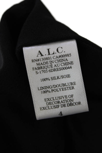 ALC Womens Silk V-Neck Tassel Tie Detail Floral Print Dress Black Size 4