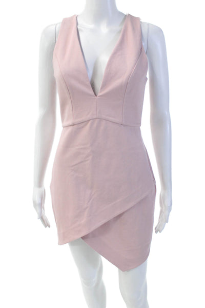 NBD Women's V-Neck Sleeveless Tulip Hem Fitted Mini Dress Pink Size S