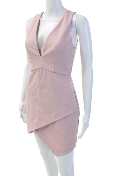 NBD Women's V-Neck Sleeveless Tulip Hem Fitted Mini Dress Pink Size S