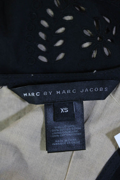 Marc By Marc Jacobs Womens Sleeveless Round Neck Eyelet Mini Dress Black Size XS