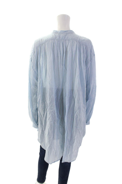 Skin Women's Round Neck Long Sleeves Button Down Tunic Shirt Blue Size 3