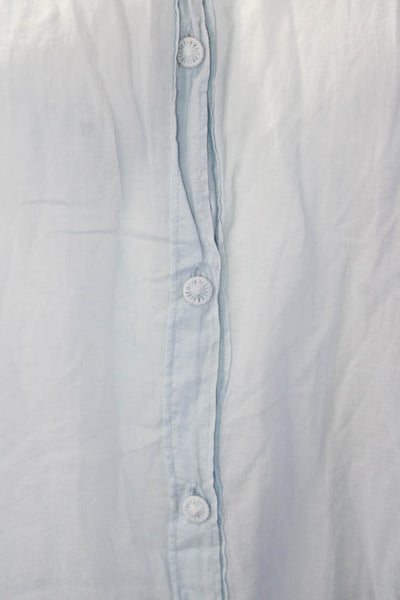 Skin Women's Round Neck Long Sleeves Button Down Tunic Shirt Blue Size 3
