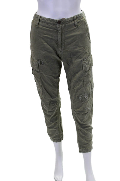 Re/Done Womens Mid Rise Slim Leg Cargo Pants Olive Green Cotton Size 25