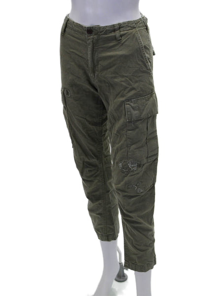 Re/Done Womens Mid Rise Slim Leg Cargo Pants Olive Green Cotton Size 25