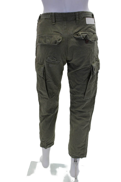 Re/Done Womens Mid Rise Slim Leg Cargo Pants Olive Green Cotton Size 25