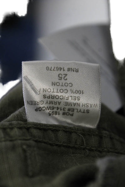 Re/Done Womens Mid Rise Slim Leg Cargo Pants Olive Green Cotton Size 25