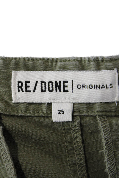 Re/Done Womens Mid Rise Slim Leg Cargo Pants Olive Green Cotton Size 25