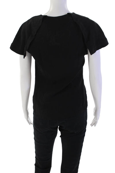 Tory Burch Womens Silk V-neck Short Sleeve Front Zip Tank Top Black Size 0